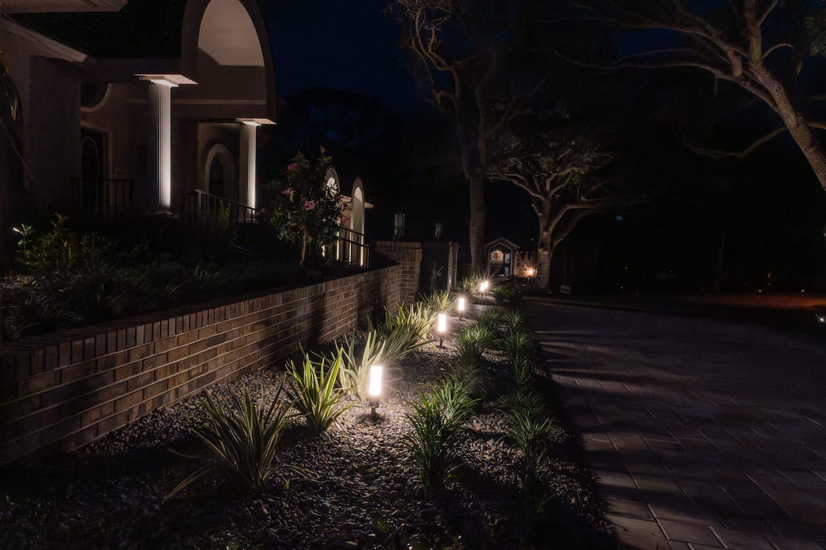 Directional spotlight uplighting on tree by Luna Vista Exterior Lighting