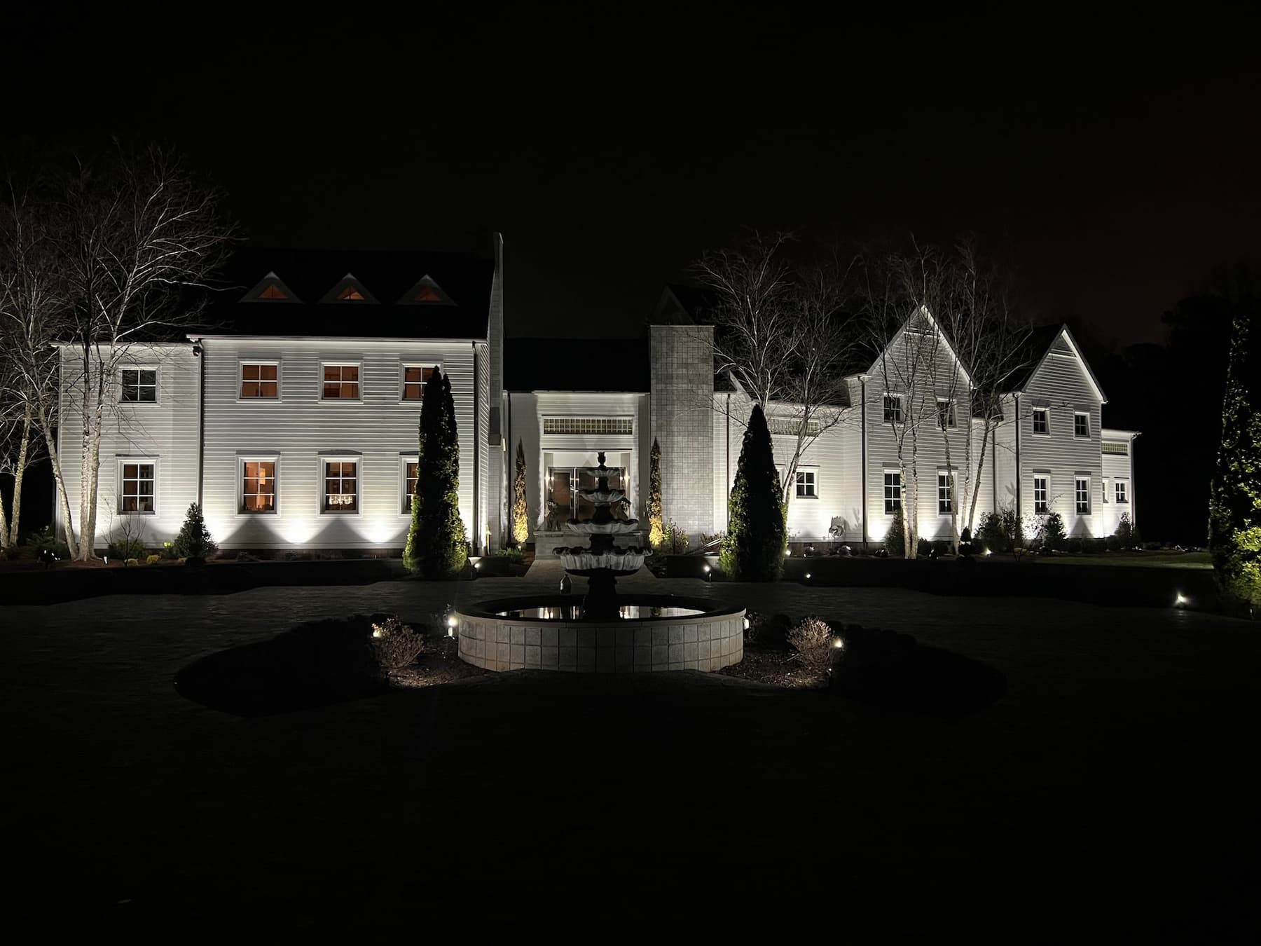 Full architectural uplighting on a luxury estate in Harvest AL by Luna Vista Exterior Lighting